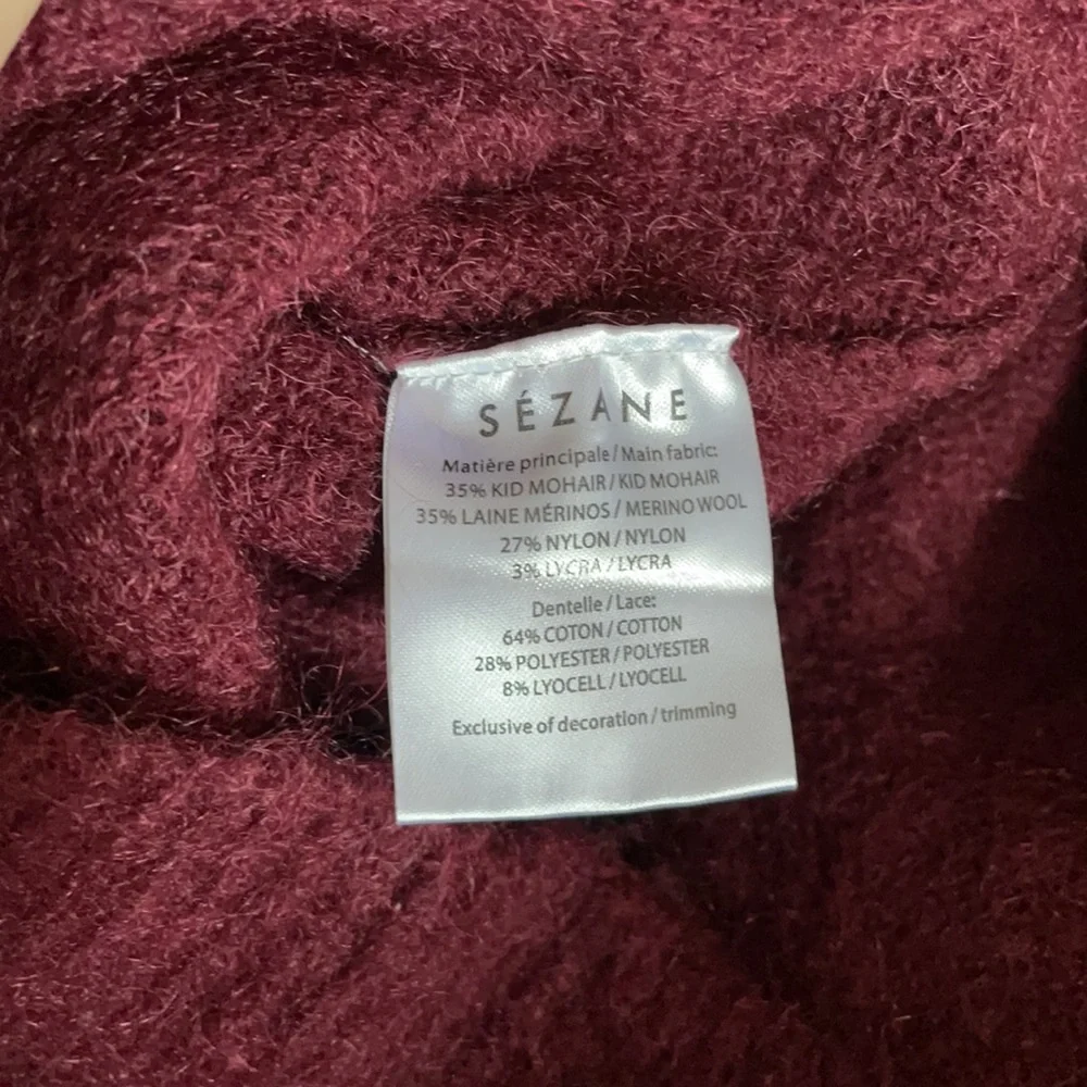 Sezane French burgundy wool sweater with lace neck detail - Picture 4 of 7